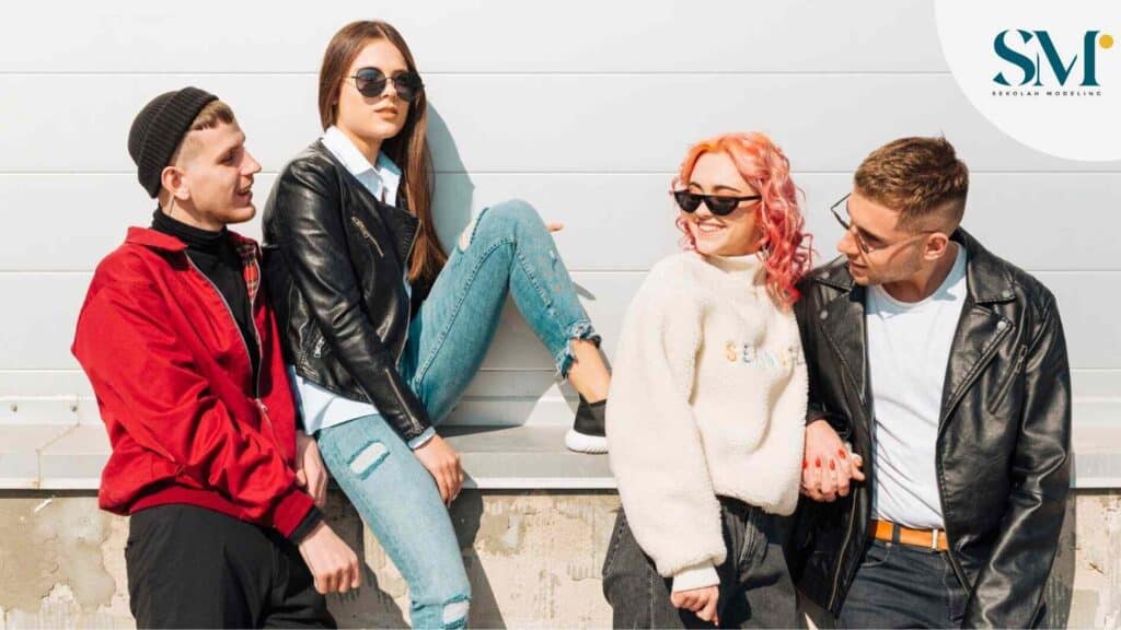 Young people hanging out together on street