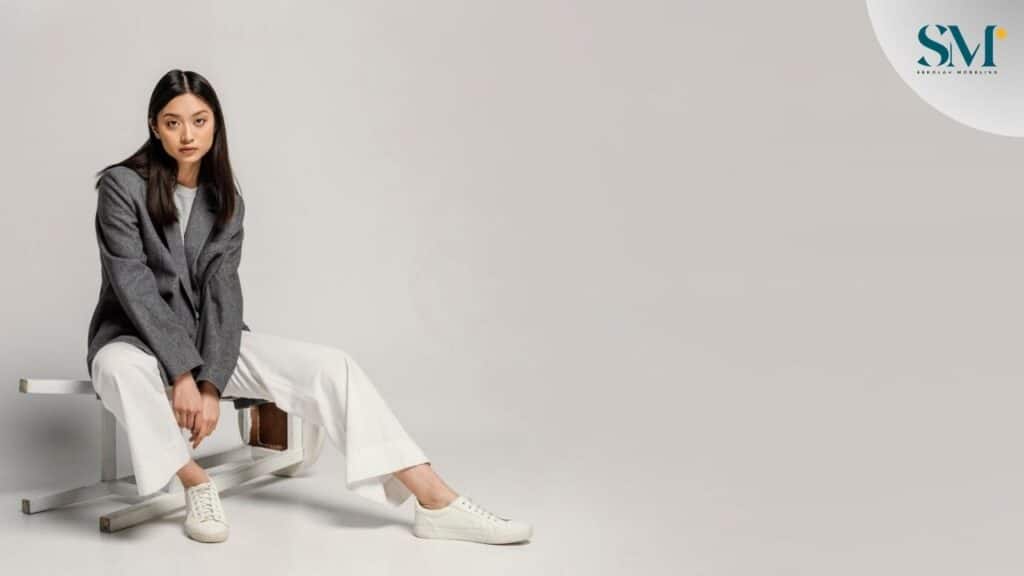 Young japanese woman portrait sitting on chair